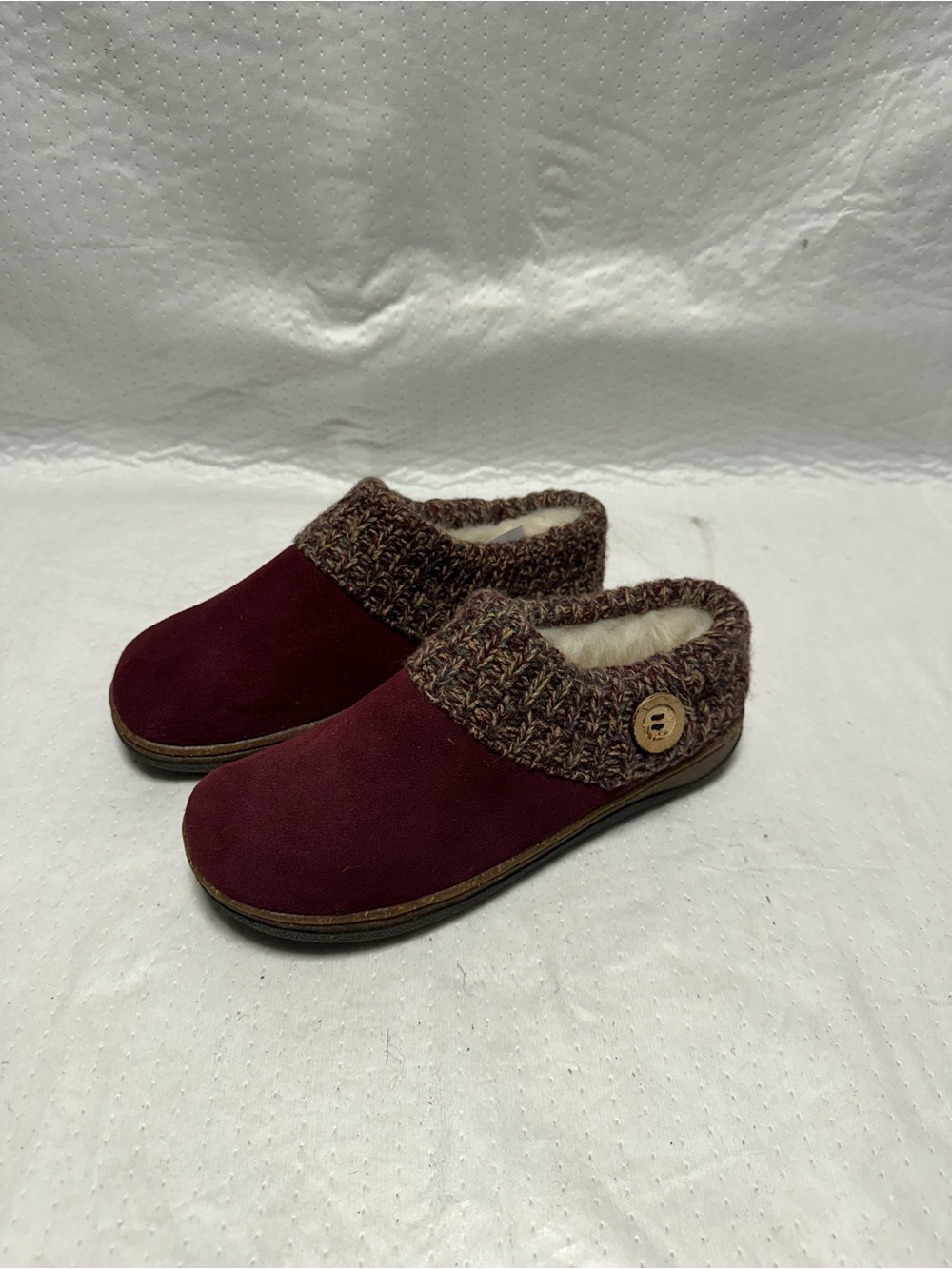Clarks Women's Burgundy Knit-Cuff Slip-On Mules